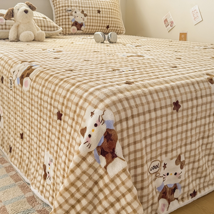 91家纺网 家纺一手货源 找家纺 丝芙妮家居（原乐视家纺） 2025新款A类牛奶泡泡绒印花单品床单 慵懒KT