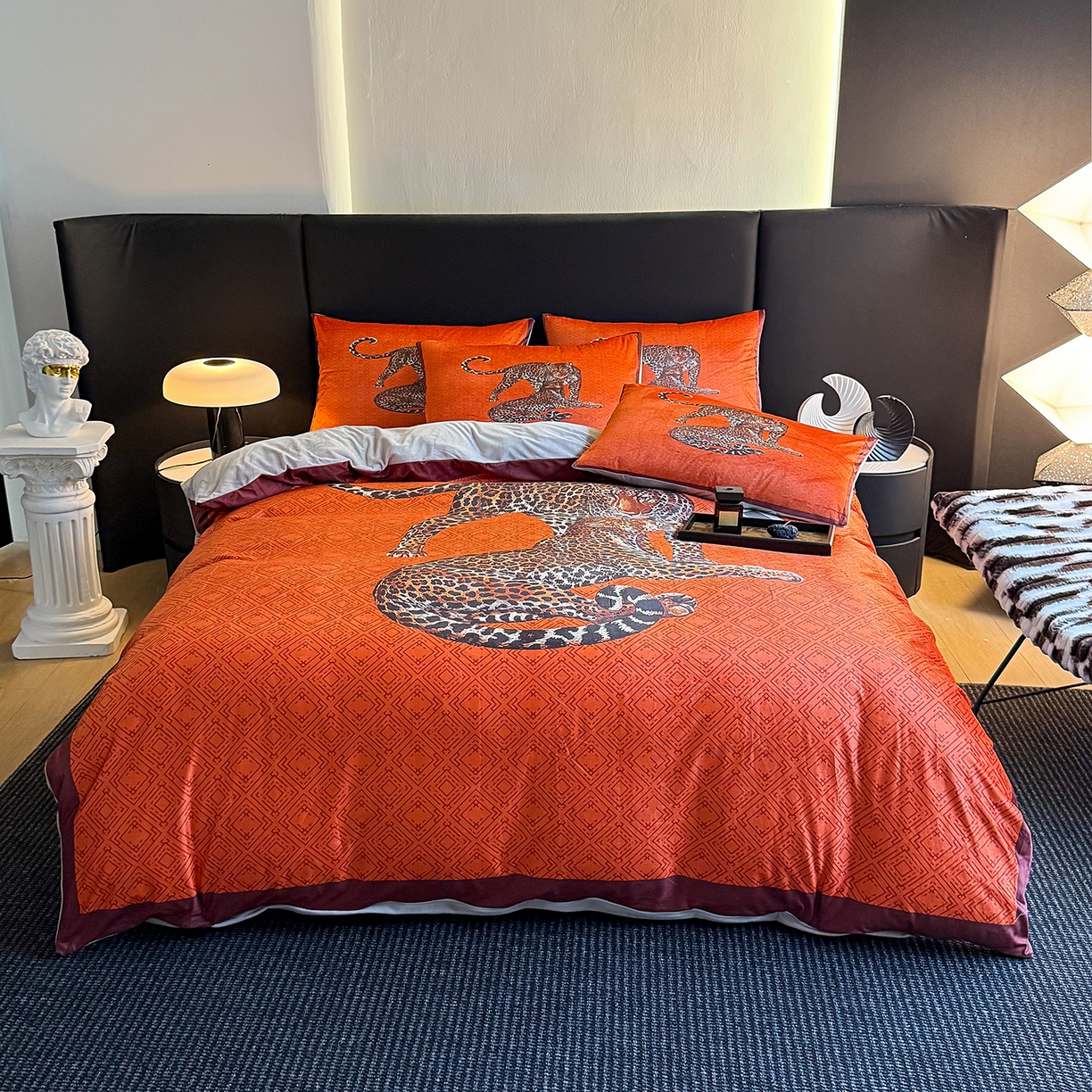 爵仕家纺 2025新款跨境轻奢外贸加绒秋冬保暖宝宝绒水晶绒抗静电不掉毛四件套床单被套 橙豹