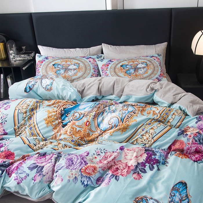 91家纺网 家纺一手货源 找家纺 爵仕家纺 2025新款跨境轻奢外贸加绒秋冬保暖宝宝绒水晶绒抗静电不掉毛四件套床单被套 金蝴蝶