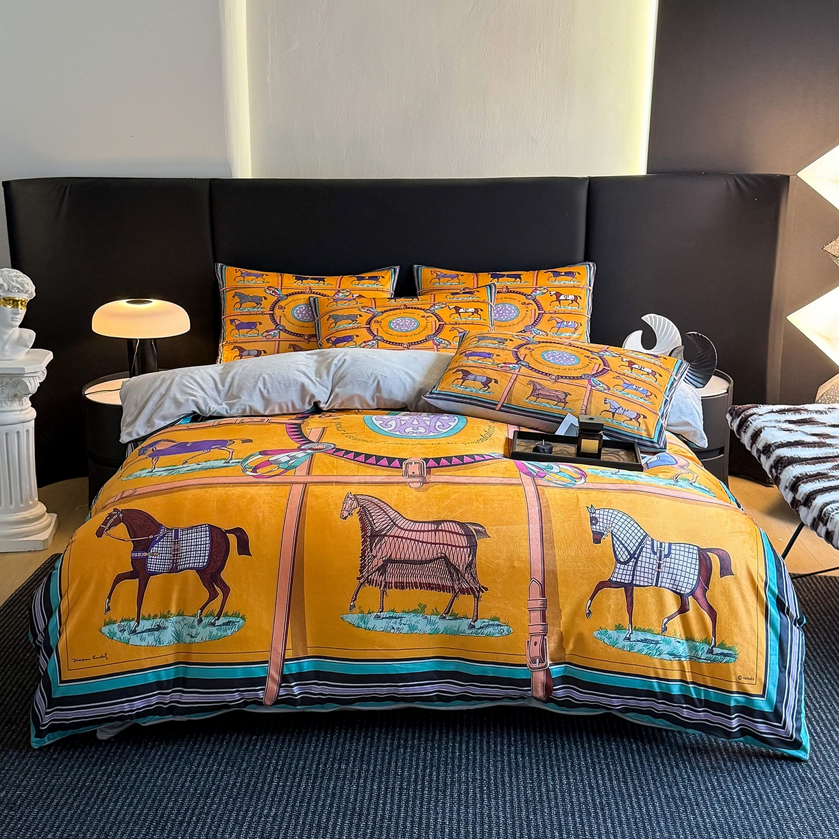 爵仕家纺 2025新款跨境轻奢外贸加绒秋冬保暖宝宝绒水晶绒抗静电不掉毛四件套床单被套 十骏马