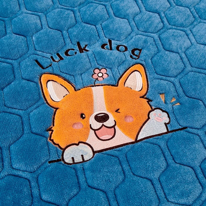 91家纺网 家纺一手货源 找家纺 永旺家纺 2025新款宝宝牛奶绒床护垫床垫-柯基 柯基-海洋蓝