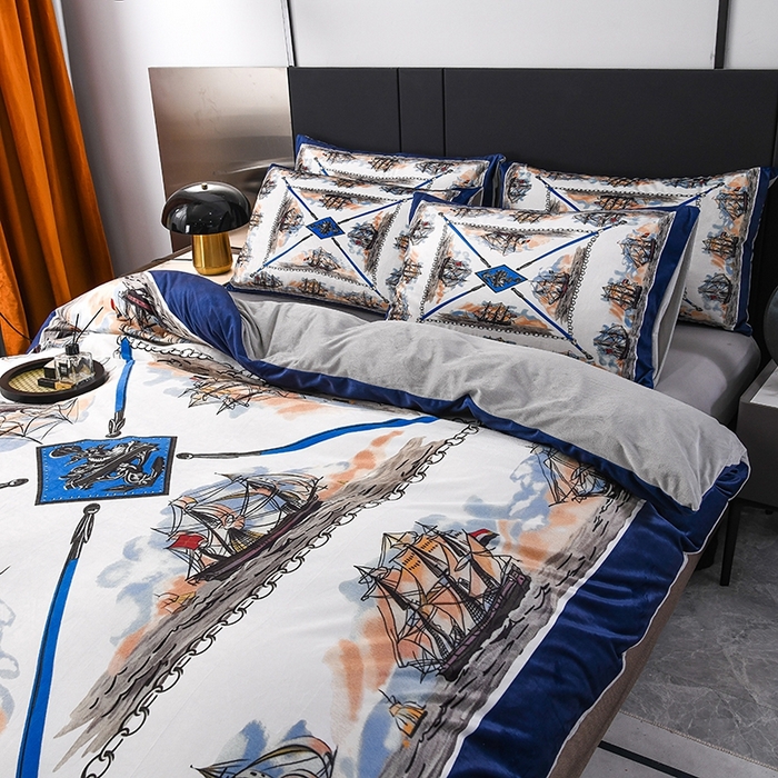 91家纺网 家纺一手货源 找家纺 爵仕家纺 2025新款跨境轻奢外贸加绒秋冬保暖宝宝绒水晶绒抗静电不掉毛四件套床单被套 帆船