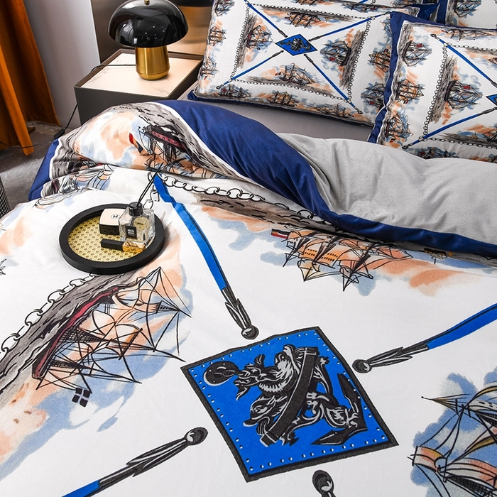 91家纺网 家纺一手货源 找家纺 爵仕家纺 2025新款跨境轻奢外贸加绒秋冬保暖宝宝绒水晶绒抗静电不掉毛四件套床单被套 帆船