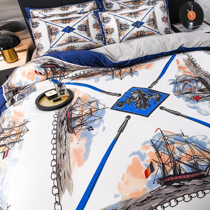 91家纺网 家纺一手货源 找家纺 爵仕家纺 2025新款跨境轻奢外贸加绒秋冬保暖宝宝绒水晶绒抗静电不掉毛四件套床单被套 帆船