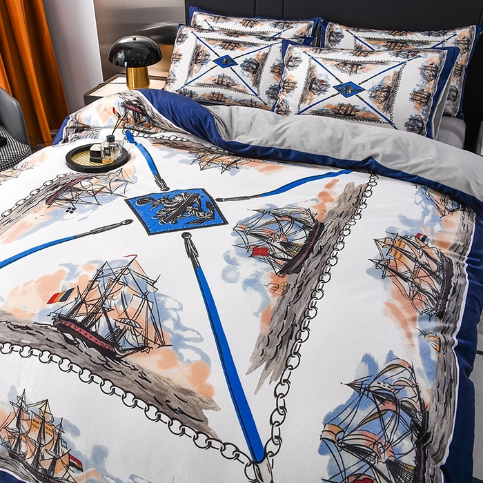 91家纺网 家纺一手货源 找家纺 爵仕家纺 2025新款跨境轻奢外贸加绒秋冬保暖宝宝绒水晶绒抗静电不掉毛四件套床单被套 帆船