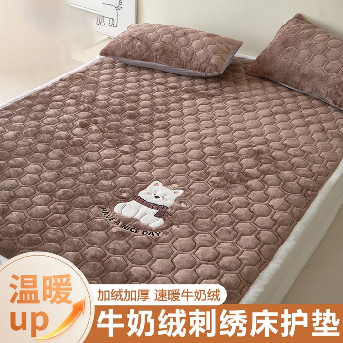 永旺家纺 2025新款高克重牛奶绒床垫床褥-卡通狗狗系列 卡通狗狗-咖色
