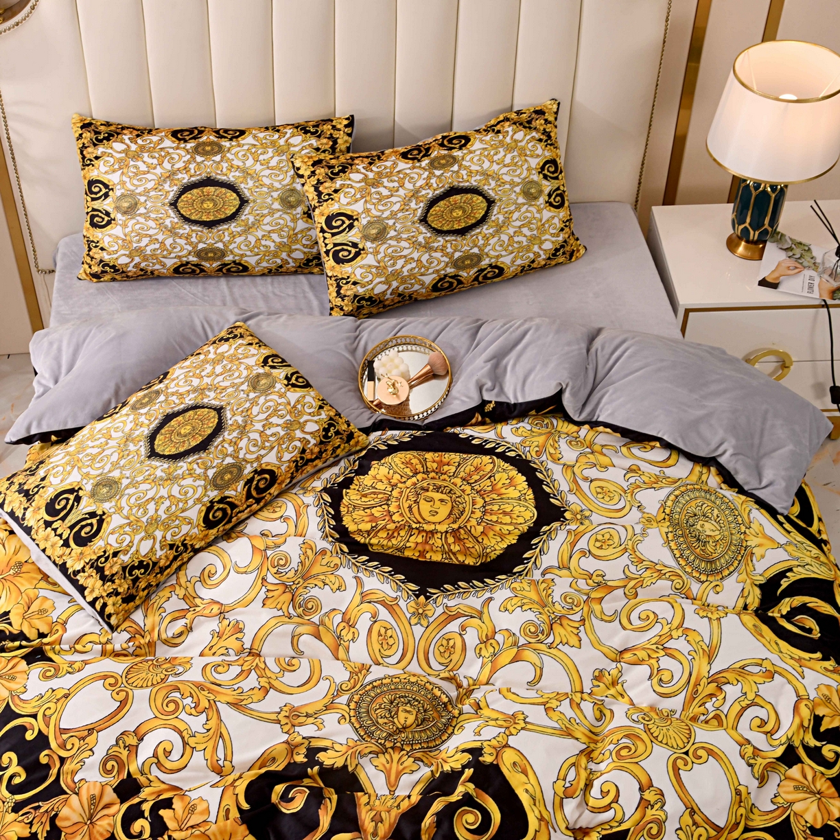 91家纺网 家纺一手货源 找家纺 爵仕家纺 2025新款跨境轻奢外贸加绒秋冬保暖宝宝绒水晶绒抗静电不掉毛四件套床单被套 盛典