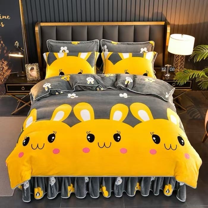 91家纺网 家纺一手货源 找家纺 （总）硕喜 2025新款新8.5斤法莱绒四件套珊瑚牛奶金貂绒四件套床裙款