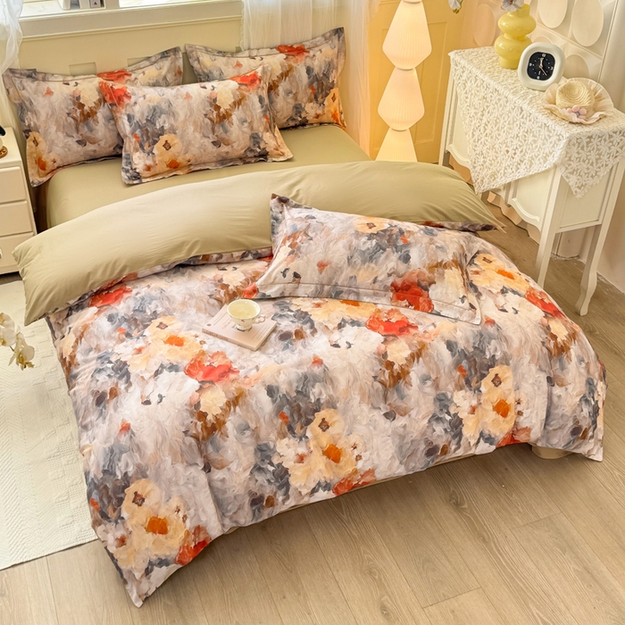 91家纺网 家纺一手货源 找家纺 红日子纺织品 2025新款全棉纯棉数码印花四件套 花暖容颜-绿