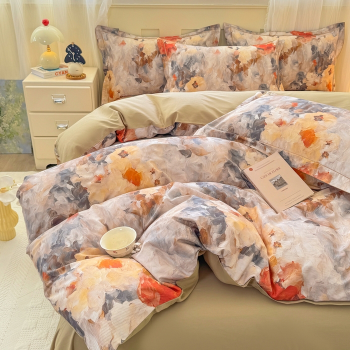 91家纺网 家纺一手货源 找家纺 红日子纺织品 2025新款全棉纯棉数码印花四件套 花暖容颜-绿