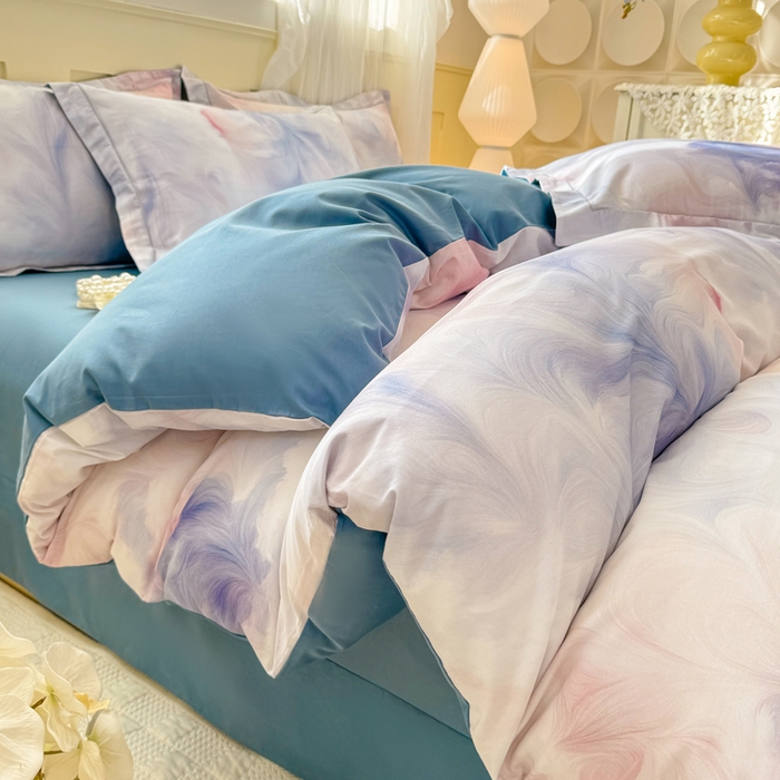 红日子纺织品 2025新款全棉纯棉数码印花四件套 波斯记忆-蓝