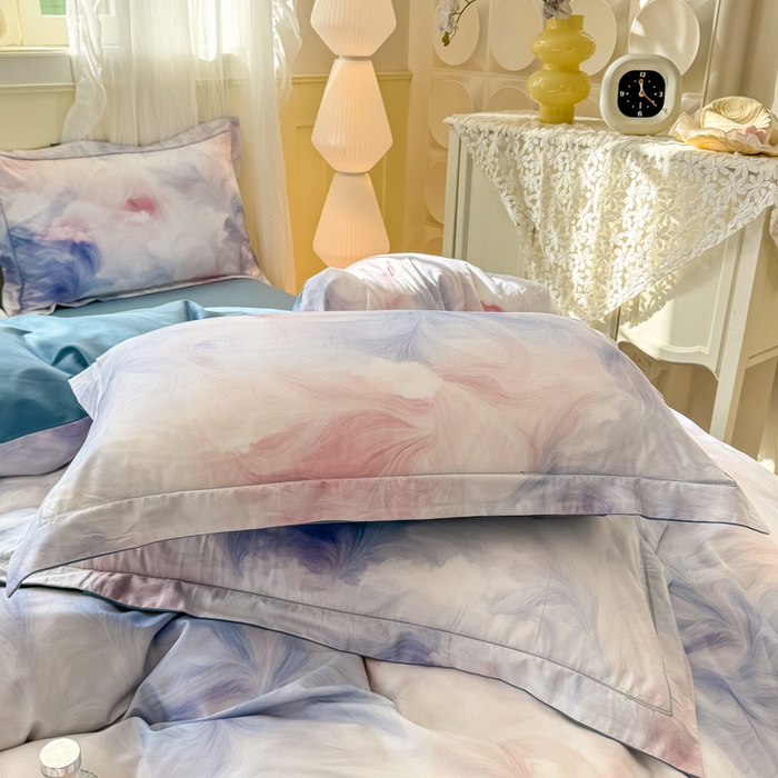 91家纺网 家纺一手货源 找家纺 红日子纺织品 2025新款全棉纯棉数码印花四件套 波斯记忆-蓝