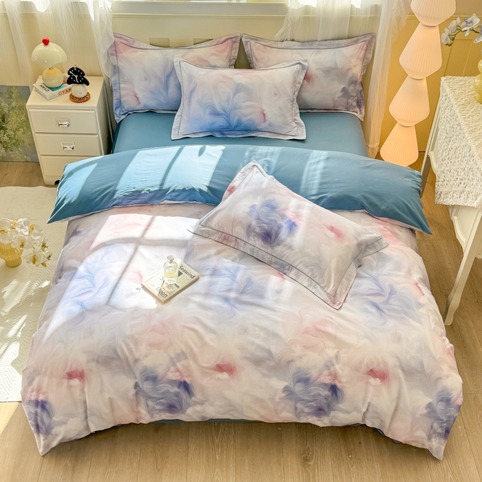 91家纺网 家纺一手货源 找家纺 红日子纺织品 2025新款全棉纯棉数码印花四件套 波斯记忆-蓝