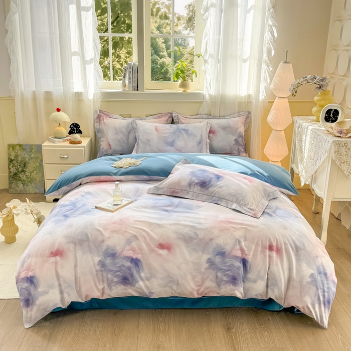 91家纺网 家纺一手货源 找家纺 红日子纺织品 2025新款全棉纯棉数码印花四件套 波斯记忆-蓝