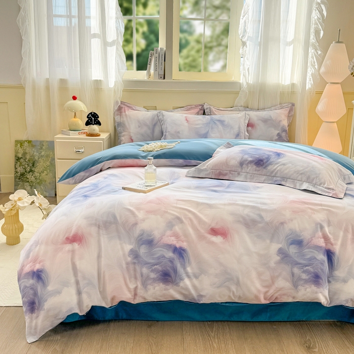 91家纺网 家纺一手货源 找家纺 红日子纺织品 2025新款全棉纯棉数码印花四件套 波斯记忆-蓝