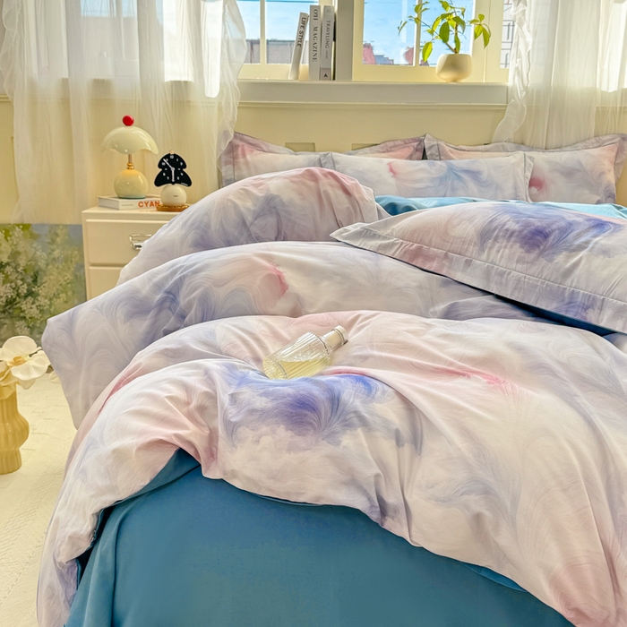 91家纺网 家纺一手货源 找家纺 红日子纺织品 2025新款全棉纯棉数码印花四件套 波斯记忆-蓝