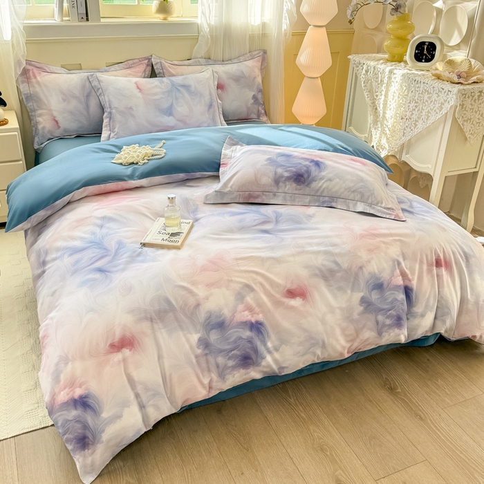 91家纺网 家纺一手货源 找家纺 红日子纺织品 2025新款全棉纯棉数码印花四件套 波斯记忆-蓝