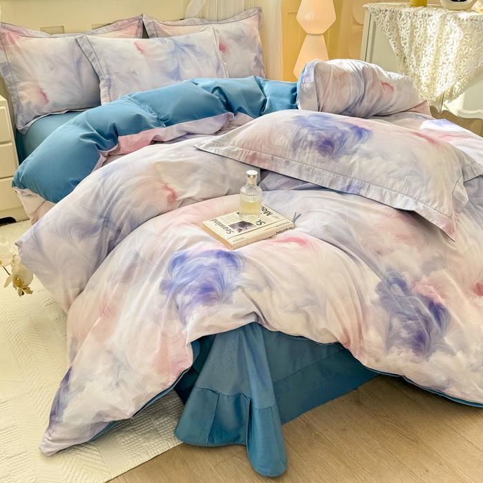 91家纺网 家纺一手货源 找家纺 红日子纺织品 2025新款全棉纯棉数码印花四件套 波斯记忆-蓝