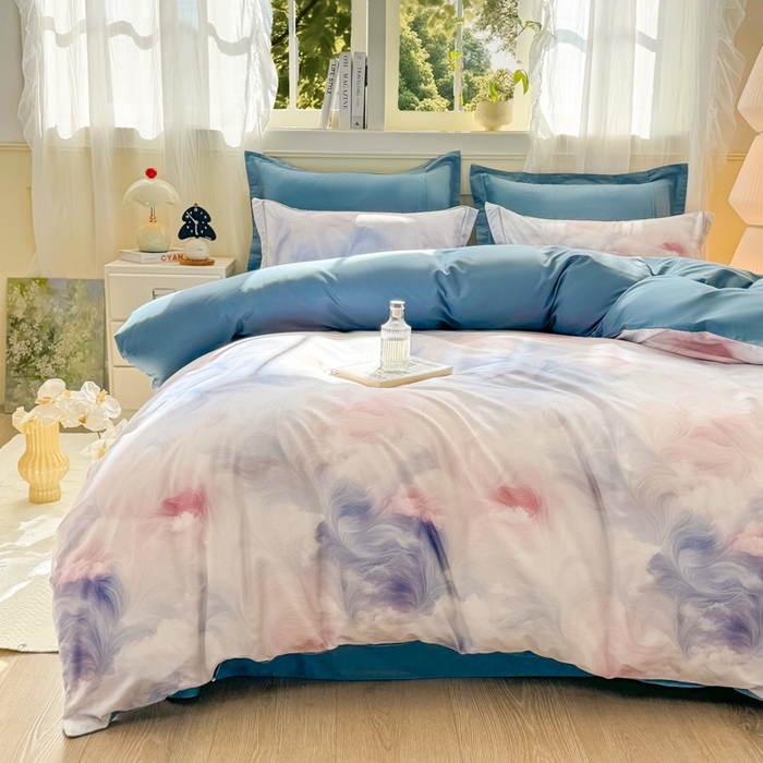 91家纺网 家纺一手货源 找家纺 红日子纺织品 2025新款全棉纯棉数码印花四件套 波斯记忆-蓝