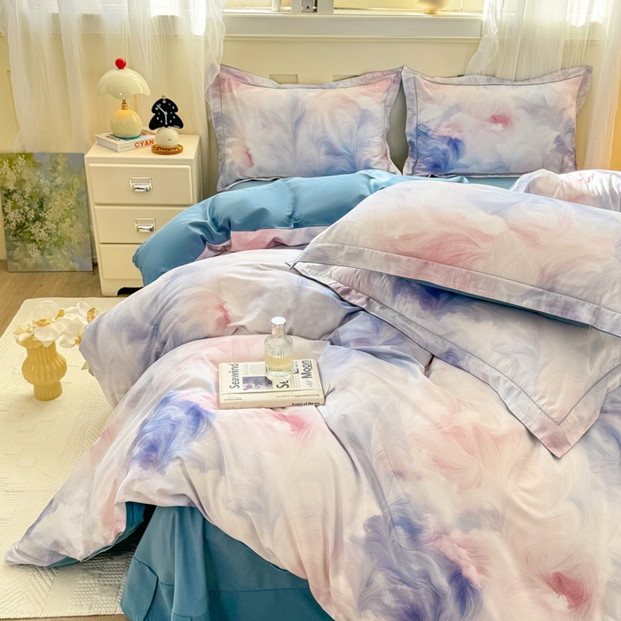 91家纺网 家纺一手货源 找家纺 红日子纺织品 2025新款全棉纯棉数码印花四件套 波斯记忆-蓝