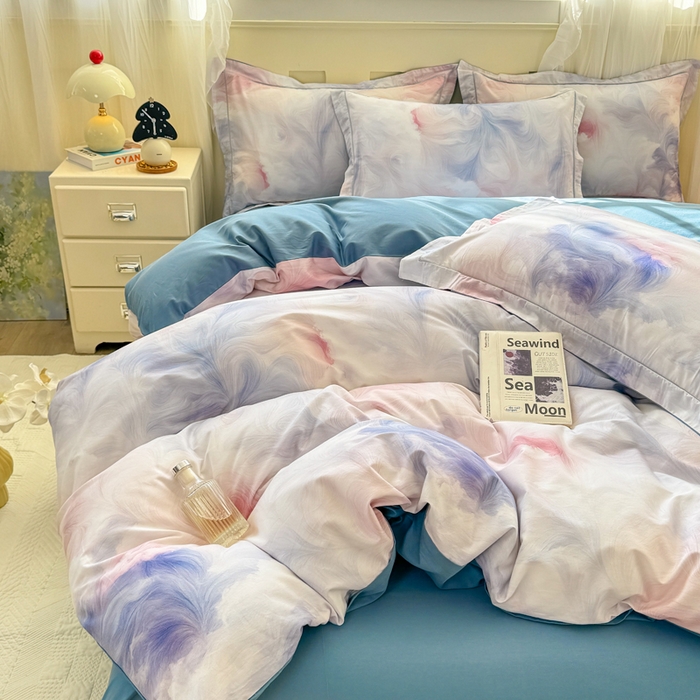 91家纺网 家纺一手货源 找家纺 红日子纺织品 2025新款全棉纯棉数码印花四件套 波斯记忆-蓝