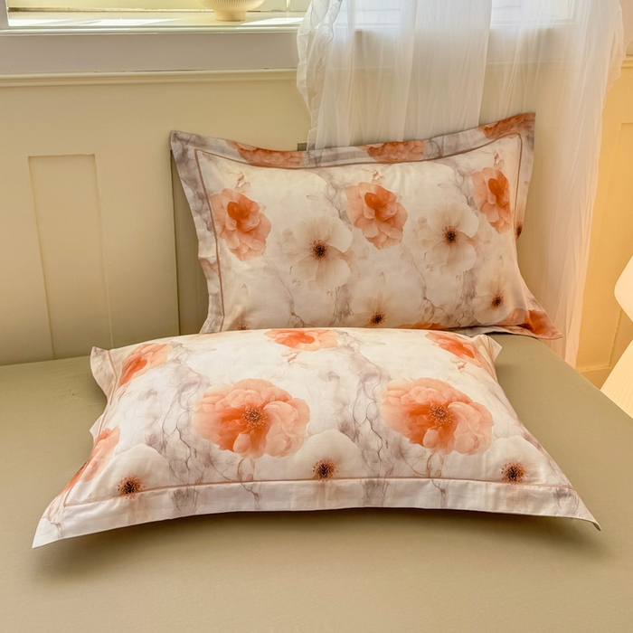 91家纺网 家纺一手货源 找家纺 红日子纺织品 2025新款全棉纯棉数码印花四件套 茶山露水-桔