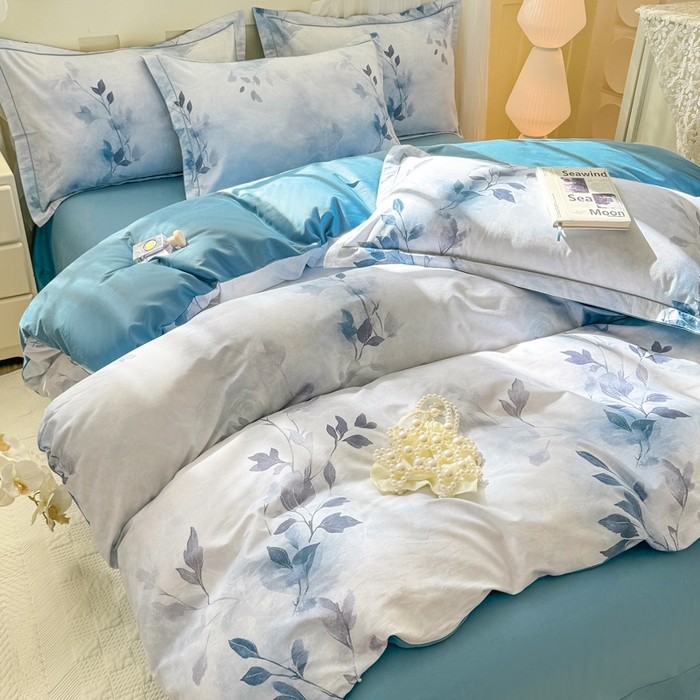 91家纺网 家纺一手货源 找家纺 红日子纺织品 2025新款全棉纯棉数码印花四件套 淡雅清风-蓝