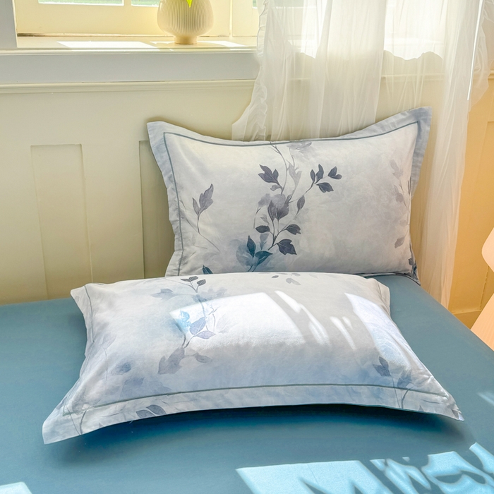 91家纺网 家纺一手货源 找家纺 红日子纺织品 2025新款全棉纯棉数码印花四件套 淡雅清风-蓝