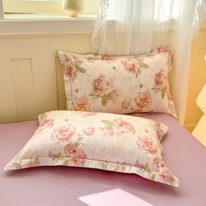 91家纺网 家纺一手货源 找家纺 红日子纺织品 2025新款全棉纯棉数码印花四件套 花情共舞-米