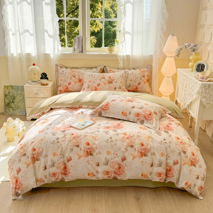 91家纺网 家纺一手货源 找家纺 红日子纺织品 2025新款全棉纯棉数码印花四件套 焕彩玫瑰-黄