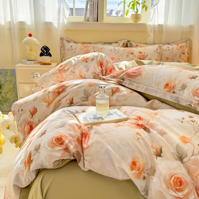 91家纺网 家纺一手货源 找家纺 红日子纺织品 2025新款全棉纯棉数码印花四件套 焕彩玫瑰-黄