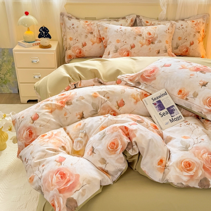 91家纺网 家纺一手货源 找家纺 红日子纺织品 2025新款全棉纯棉数码印花四件套 焕彩玫瑰-黄