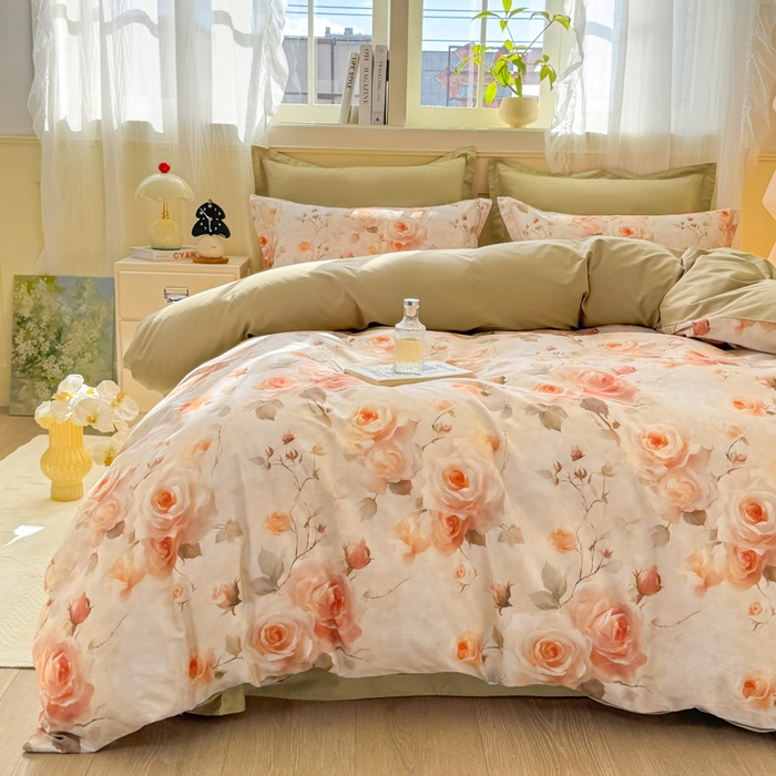 91家纺网 家纺一手货源 找家纺 红日子纺织品 2025新款全棉纯棉数码印花四件套 焕彩玫瑰-黄