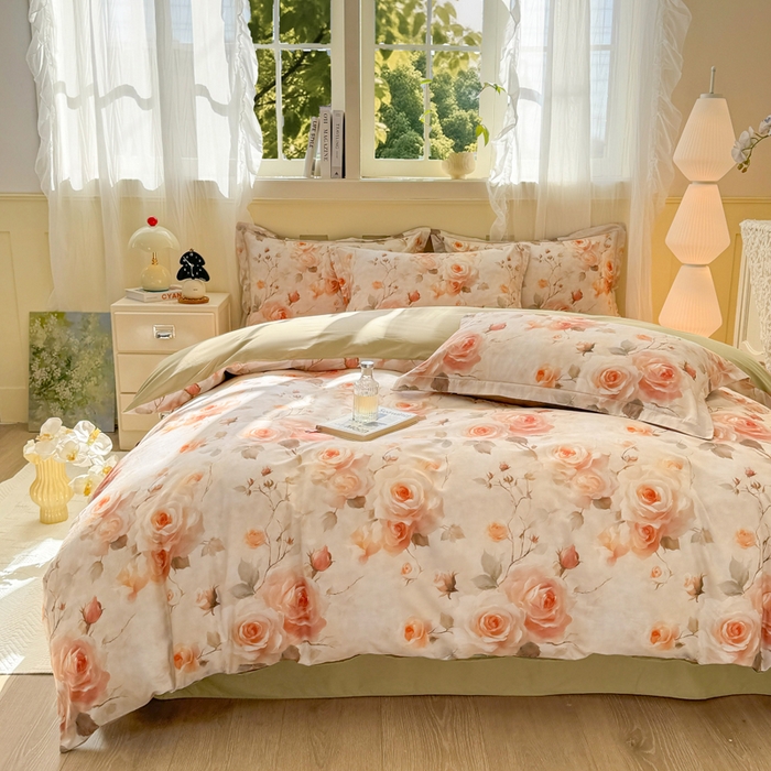 91家纺网 家纺一手货源 找家纺 红日子纺织品 2025新款全棉纯棉数码印花四件套 焕彩玫瑰-黄