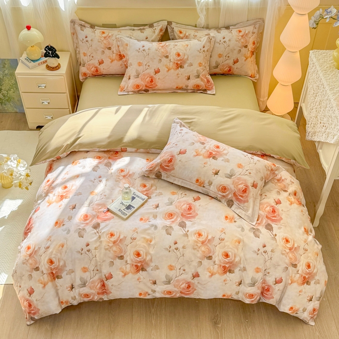 91家纺网 家纺一手货源 找家纺 红日子纺织品 2025新款全棉纯棉数码印花四件套 焕彩玫瑰-黄