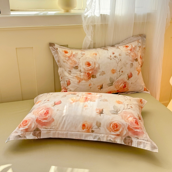 91家纺网 家纺一手货源 找家纺 红日子纺织品 2025新款全棉纯棉数码印花四件套 焕彩玫瑰-黄