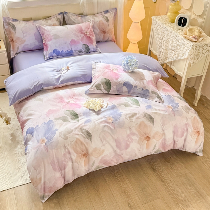 91家纺网 家纺一手货源 找家纺 红日子纺织品 2025新款全棉纯棉数码印花四件套 美尼尔-粉