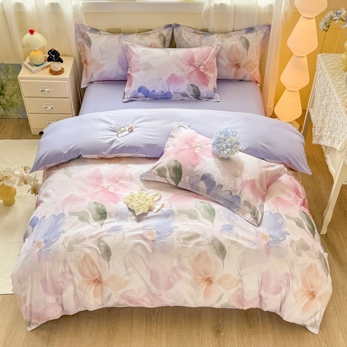 91家纺网 家纺一手货源 找家纺 红日子纺织品 2025新款全棉纯棉数码印花四件套 美尼尔-粉