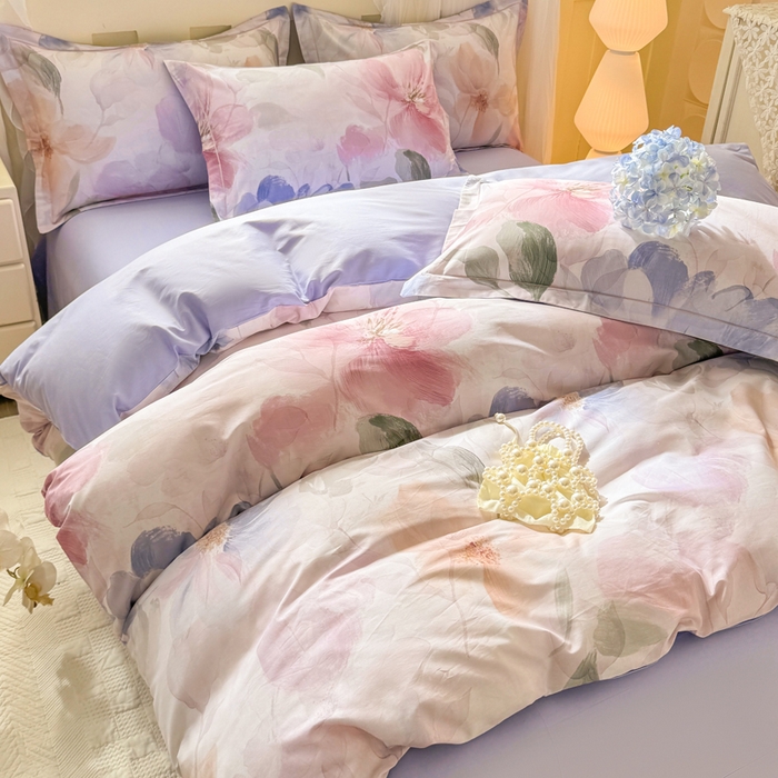 91家纺网 家纺一手货源 找家纺 红日子纺织品 2025新款全棉纯棉数码印花四件套 美尼尔-粉