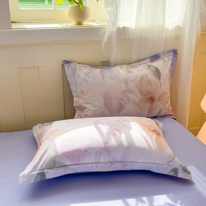 91家纺网 家纺一手货源 找家纺 红日子纺织品 2025新款全棉纯棉数码印花四件套 美尼尔-粉