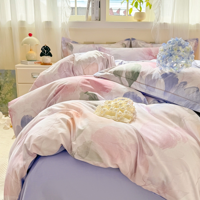 91家纺网 家纺一手货源 找家纺 红日子纺织品 2025新款全棉纯棉数码印花四件套 美尼尔-粉