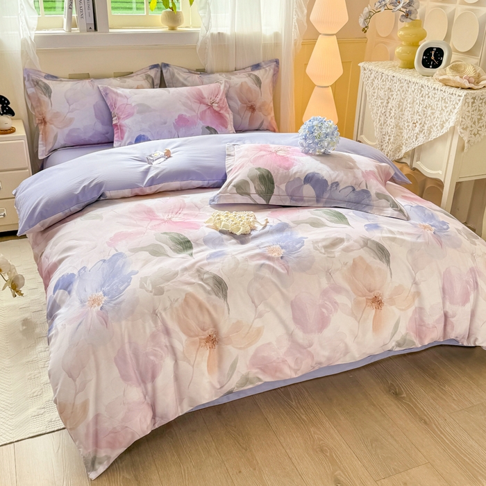 91家纺网 家纺一手货源 找家纺 红日子纺织品 2025新款全棉纯棉数码印花四件套 美尼尔-粉