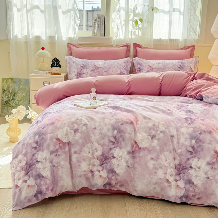 91家纺网 家纺一手货源 找家纺 红日子纺织品 2025新款全棉纯棉数码印花四件套 莫兰迪-紫