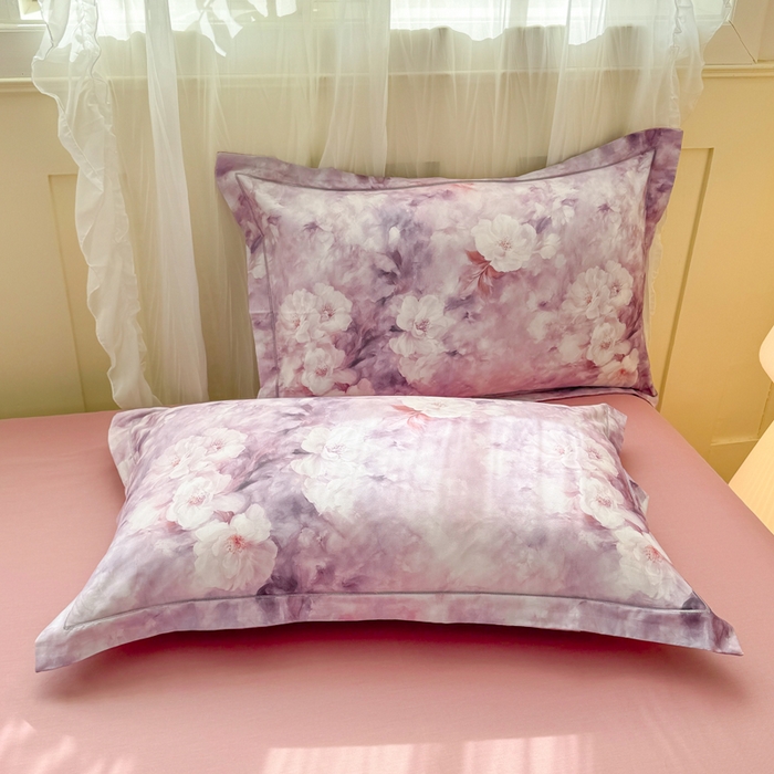 91家纺网 家纺一手货源 找家纺 红日子纺织品 2025新款全棉纯棉数码印花四件套 莫兰迪-紫