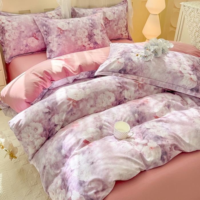 91家纺网 家纺一手货源 找家纺 红日子纺织品 2025新款全棉纯棉数码印花四件套 莫兰迪-紫