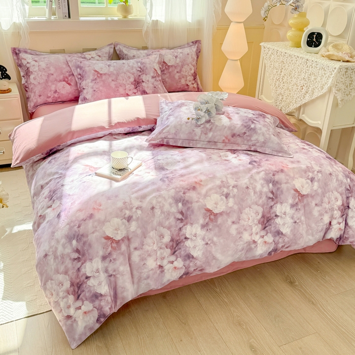 91家纺网 家纺一手货源 找家纺 红日子纺织品 2025新款全棉纯棉数码印花四件套 莫兰迪-紫