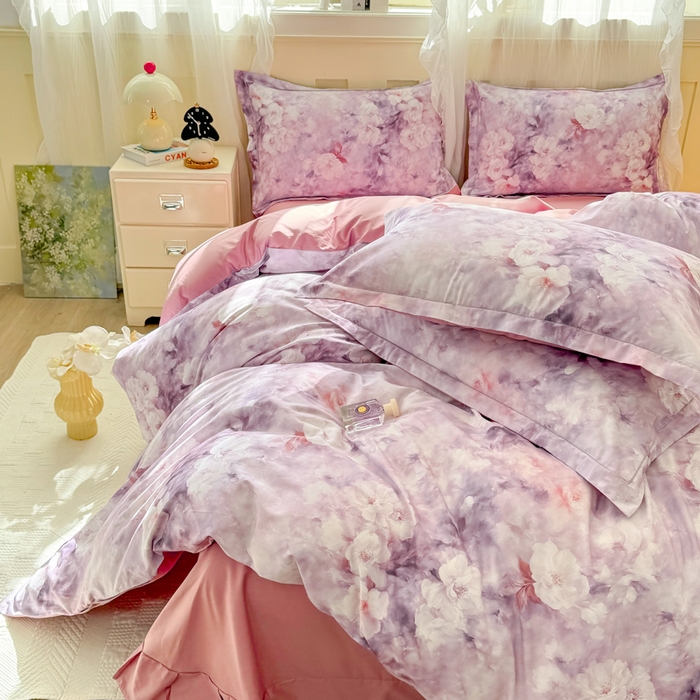 91家纺网 家纺一手货源 找家纺 红日子纺织品 2025新款全棉纯棉数码印花四件套 莫兰迪-紫