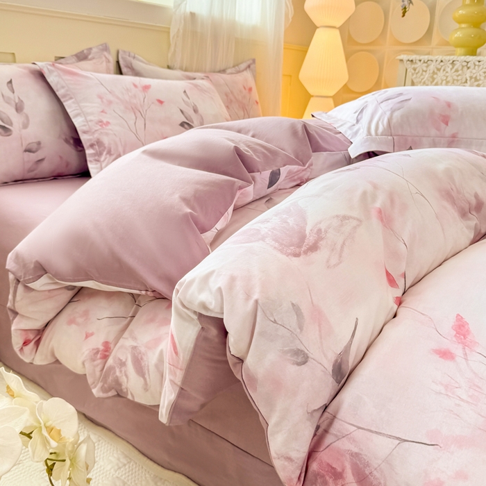 红日子纺织品 2025新款全棉纯棉数码印花四件套 浓情蜜意-粉