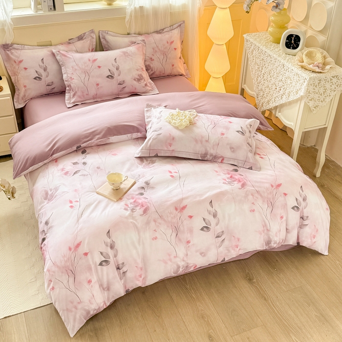 91家纺网 家纺一手货源 找家纺 红日子纺织品 2025新款全棉纯棉数码印花四件套 浓情蜜意-粉