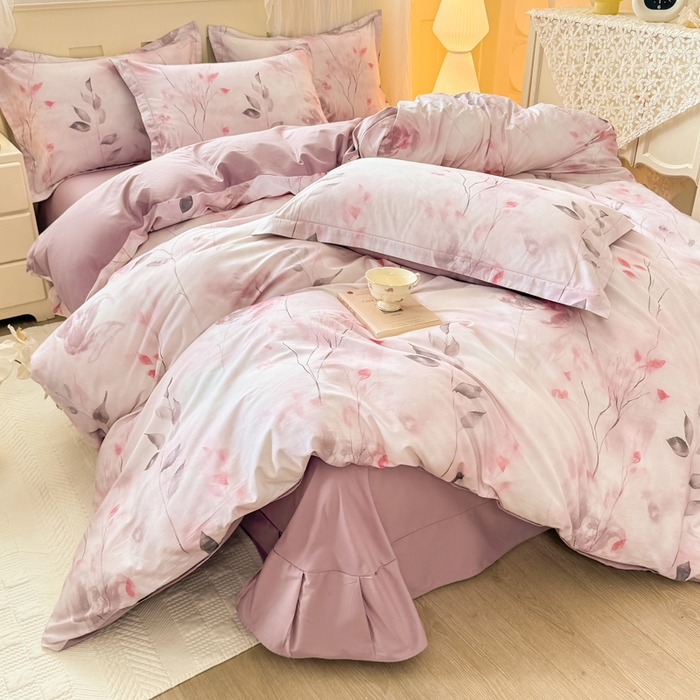 91家纺网 家纺一手货源 找家纺 红日子纺织品 2025新款全棉纯棉数码印花四件套 浓情蜜意-粉